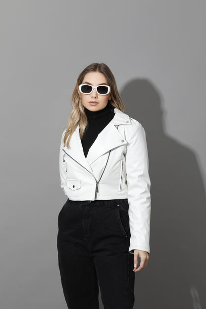 Leather Biker Jacket - White
