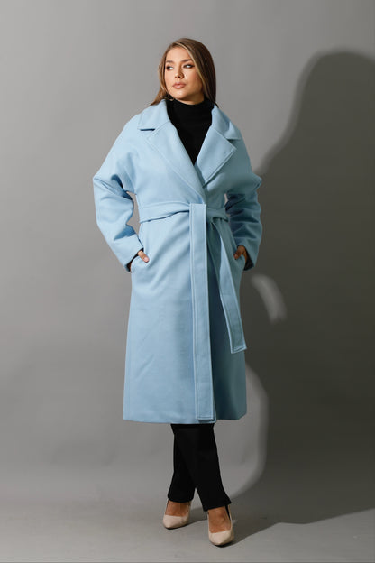Oversized Wrapped Coat - Babe Blue