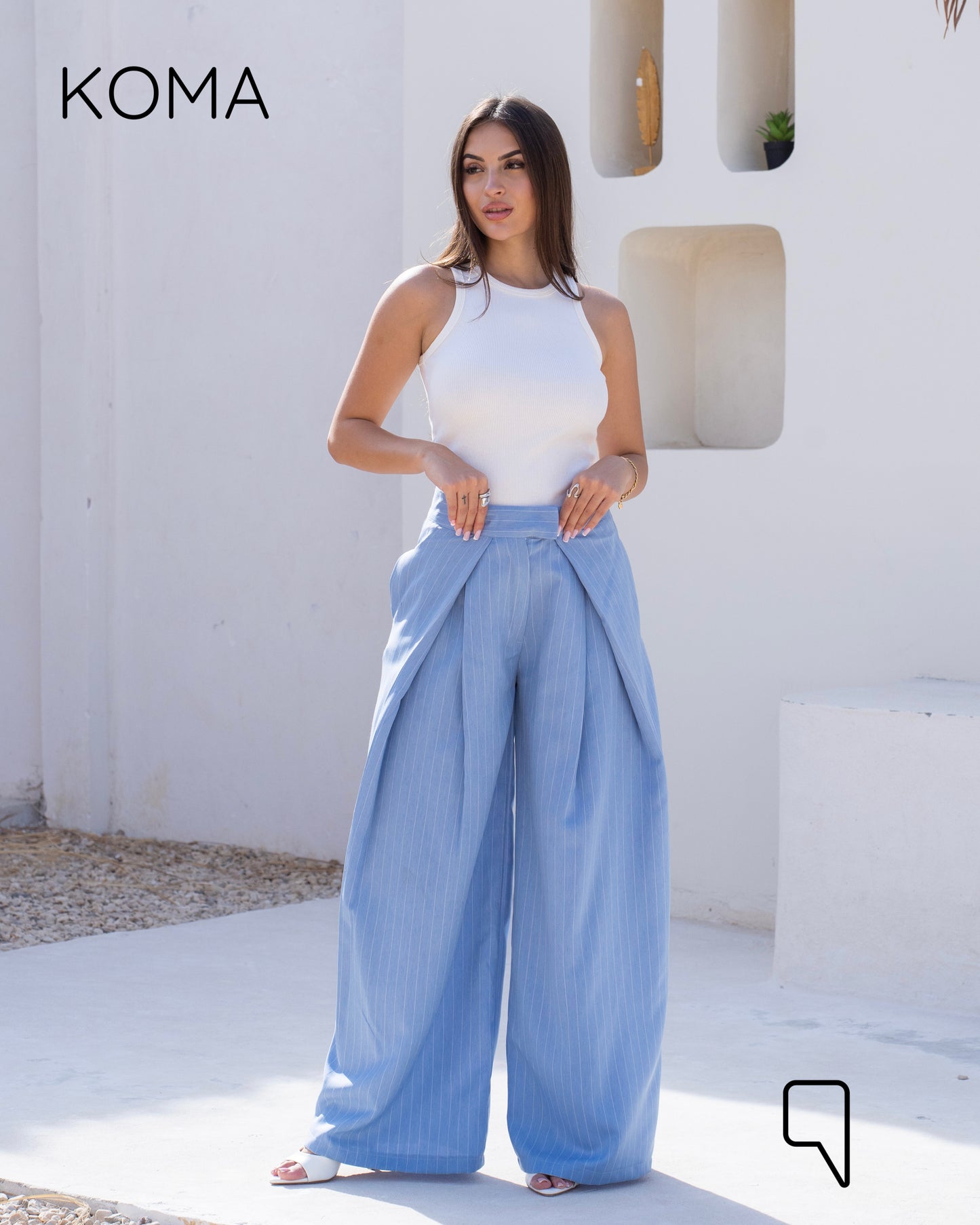 Stripped Double Pleated Trousers - Baby Blue
