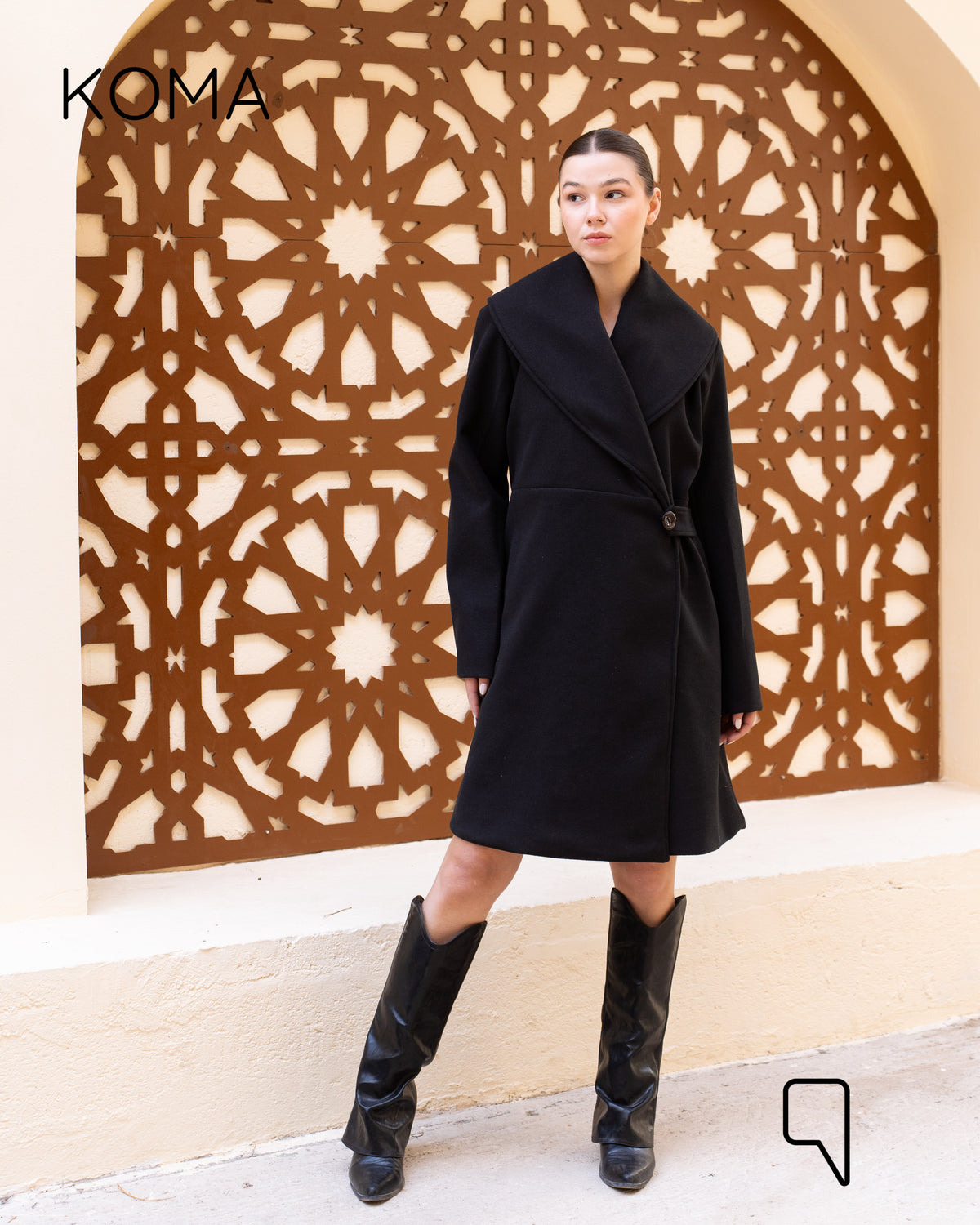 Arlette Short Halter Wrapped Coat - Black