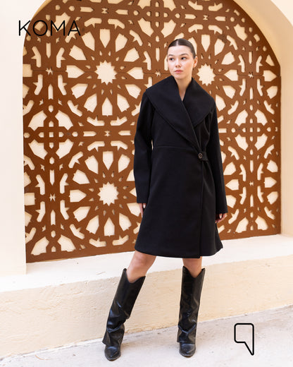 Arlette Short Halter Wrapped Coat - Black