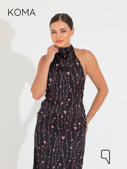 Dahlia Floral Backless Dress - Multicolored Black