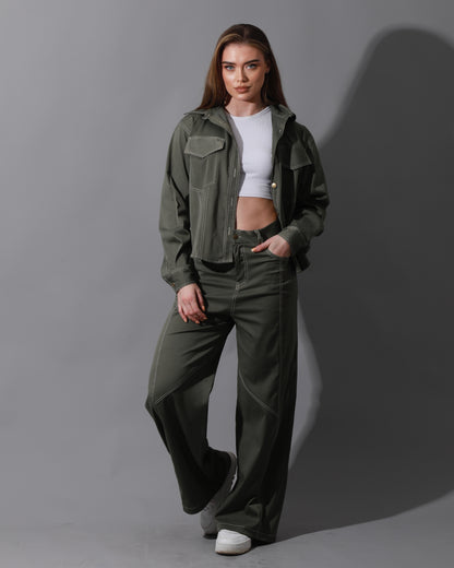Co-Ord Gabardine Cutout Shirt - Olive
