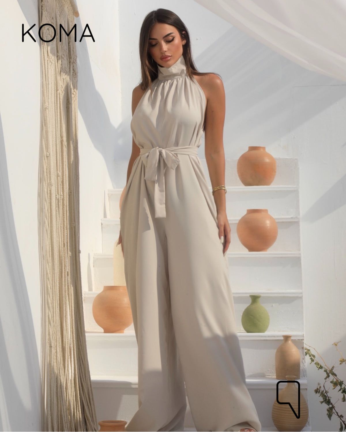 Georgie Sleeveless Wide Leg Jumpsuit - Beige