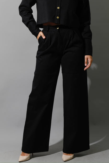 Co-ord Pleated Wide Leg Pants - Black