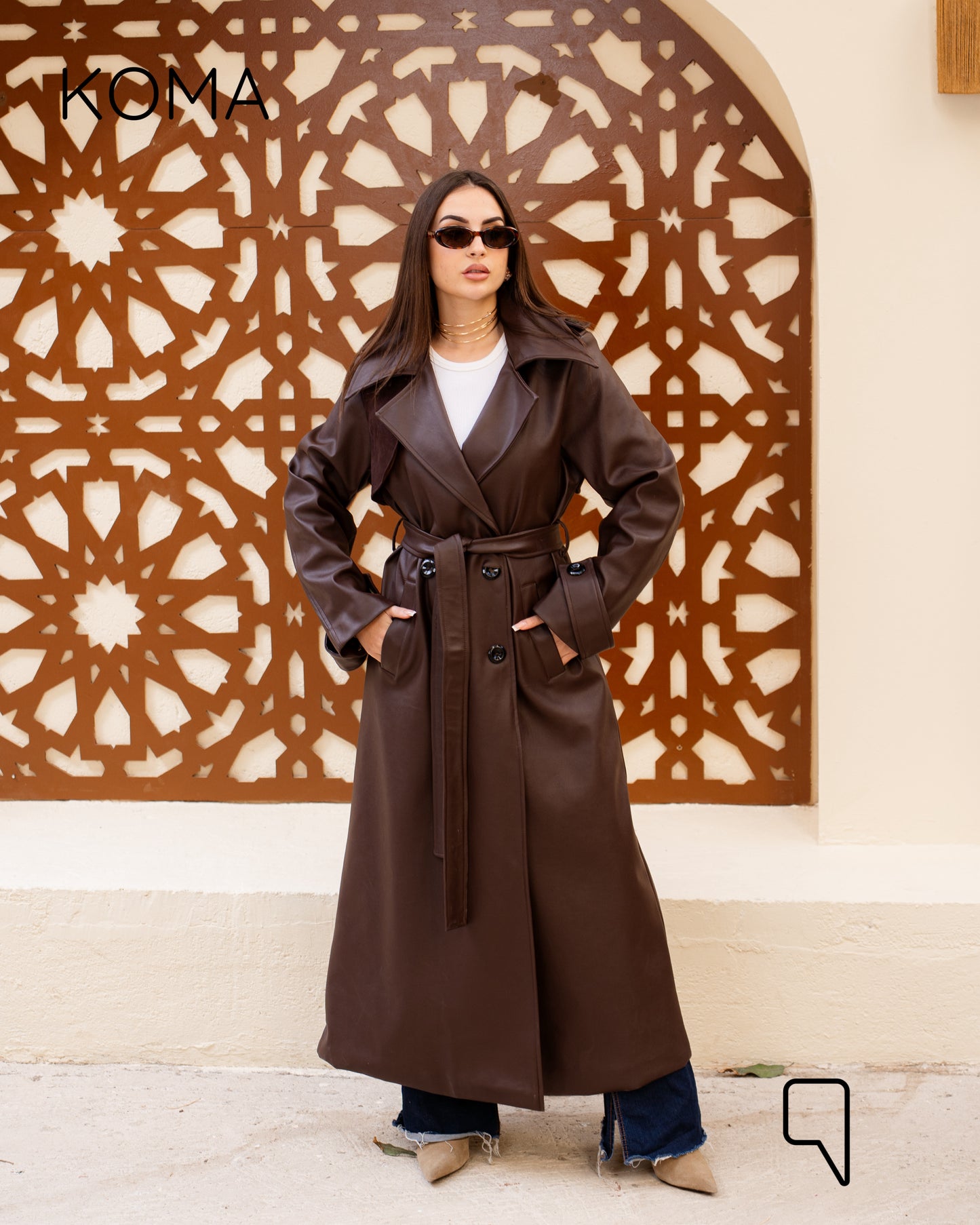 Leather Trench Coat With Suede - Brown
