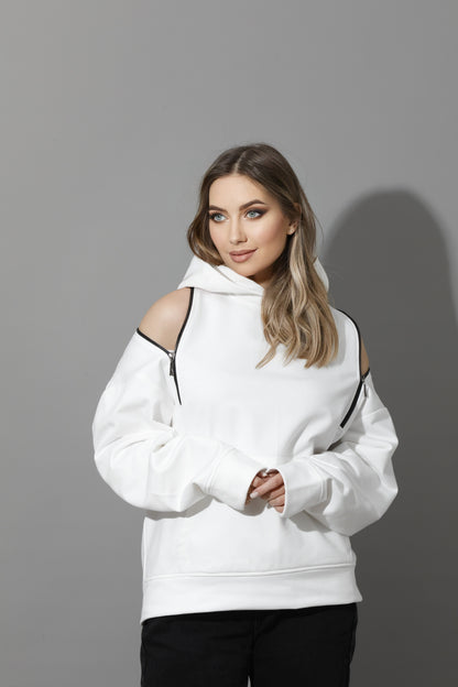 Zipped Oversized Hoodie - White