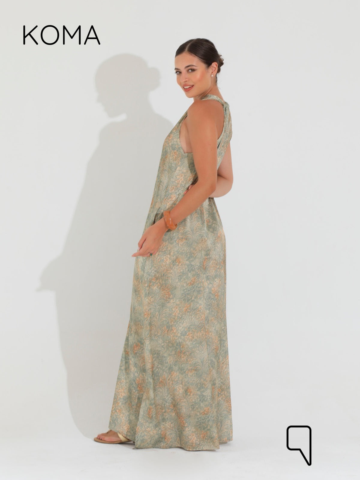 Paulina V Neck Maxi Dress - Multicolored Green