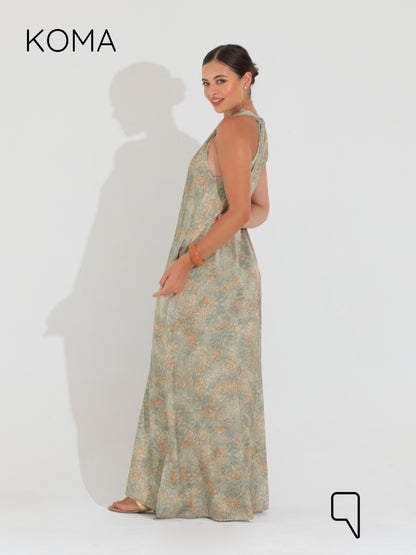 Paulina V Neck Maxi Dress - Multicolored Green