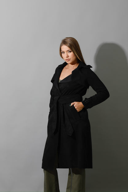 Wrap Trench Cardigan - Black