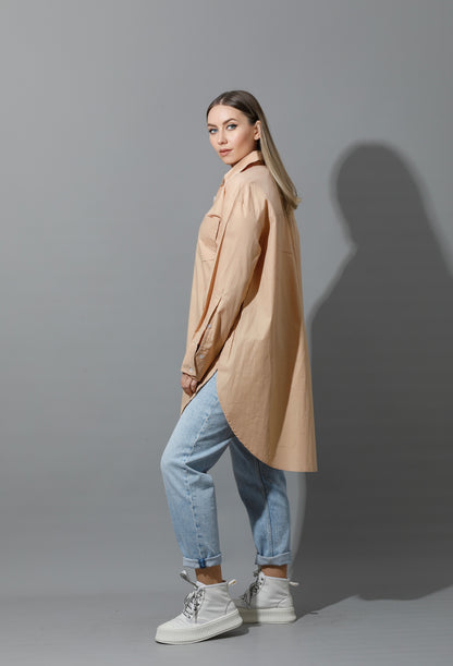 Oversized Shirt Dress - Beige