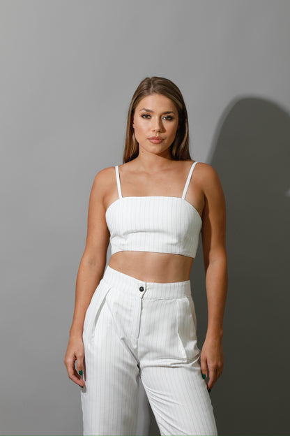 Striped Bra Top Co-Ord - White