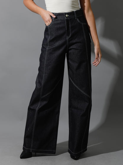 Co-Ord Jeans Cutout Shirt & Cutout Pants - Navy Blue