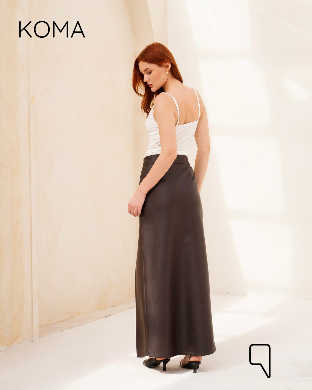 Leather Front Slit Skirt - Brown