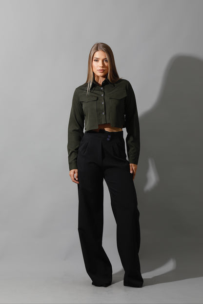 Pockets Cropped Shirt - Olive