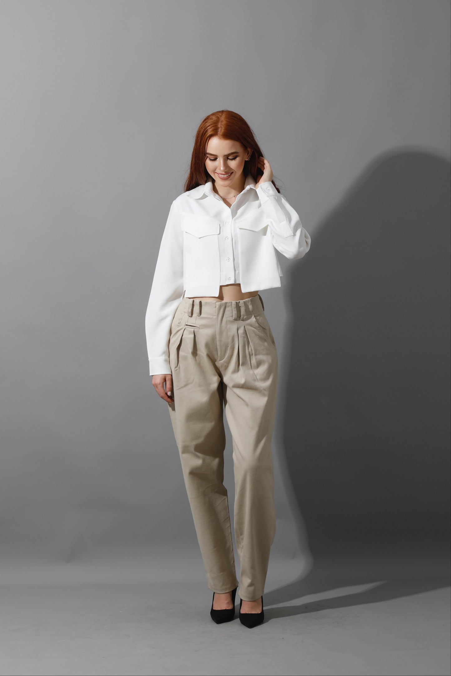 High Rise Paper-Bag Pants - Light Beige