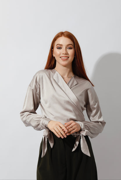 Wrap Tie Blouse - Beige