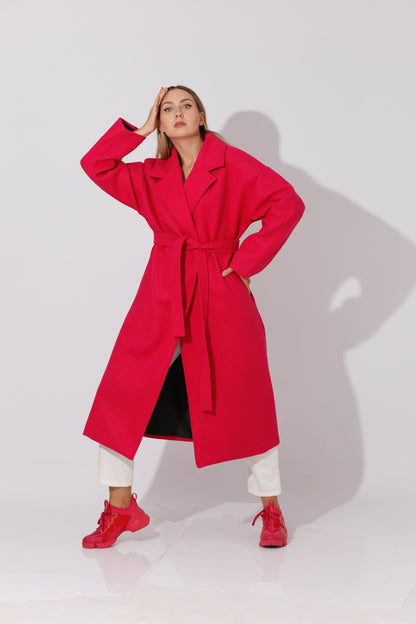 Oversized Wrapped Coat - Barbie Pink