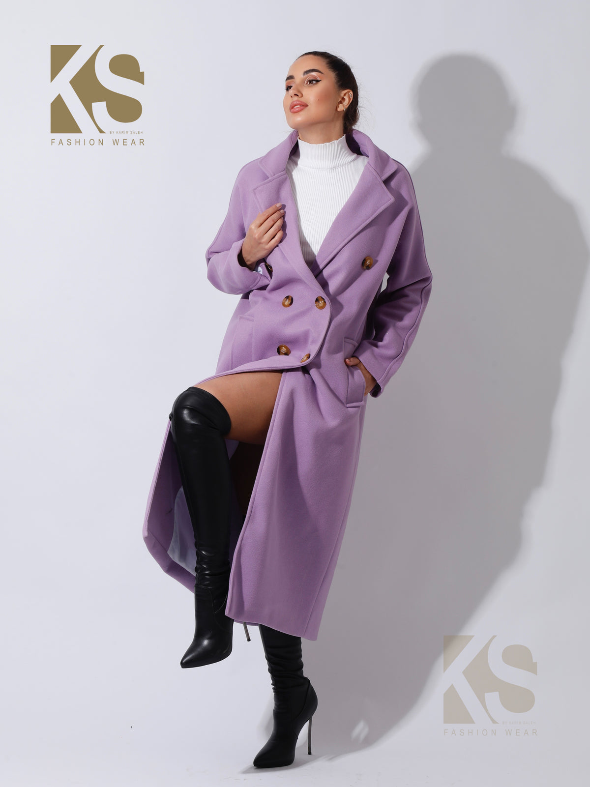 Darcy Long Double Breasted Coat - Lavender