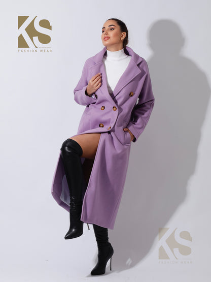 Darcy Long Double Breasted Coat - Lavender