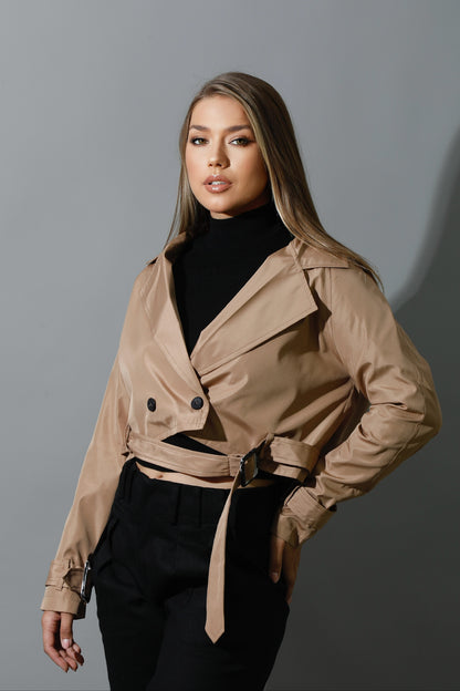 Double Breasted Trench Jacket - Beige