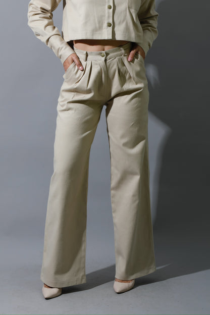 Co-ord Pleated Wide Leg Pants - Beige