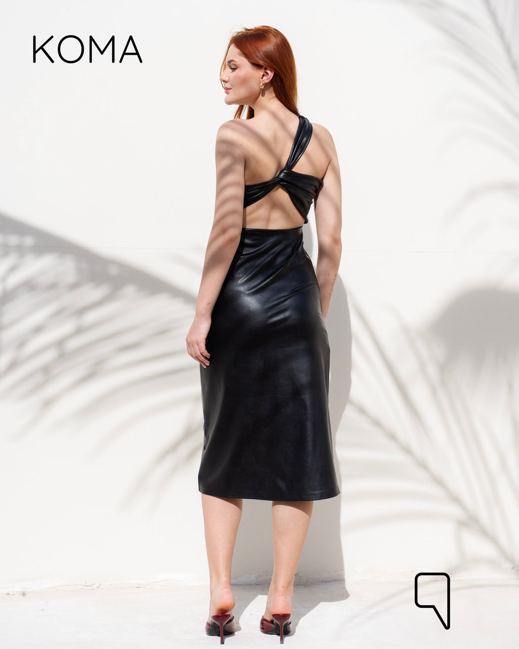 Khloe Faux Leather Midi Dress - Black