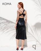 Khloe Faux Leather Midi Dress - Black