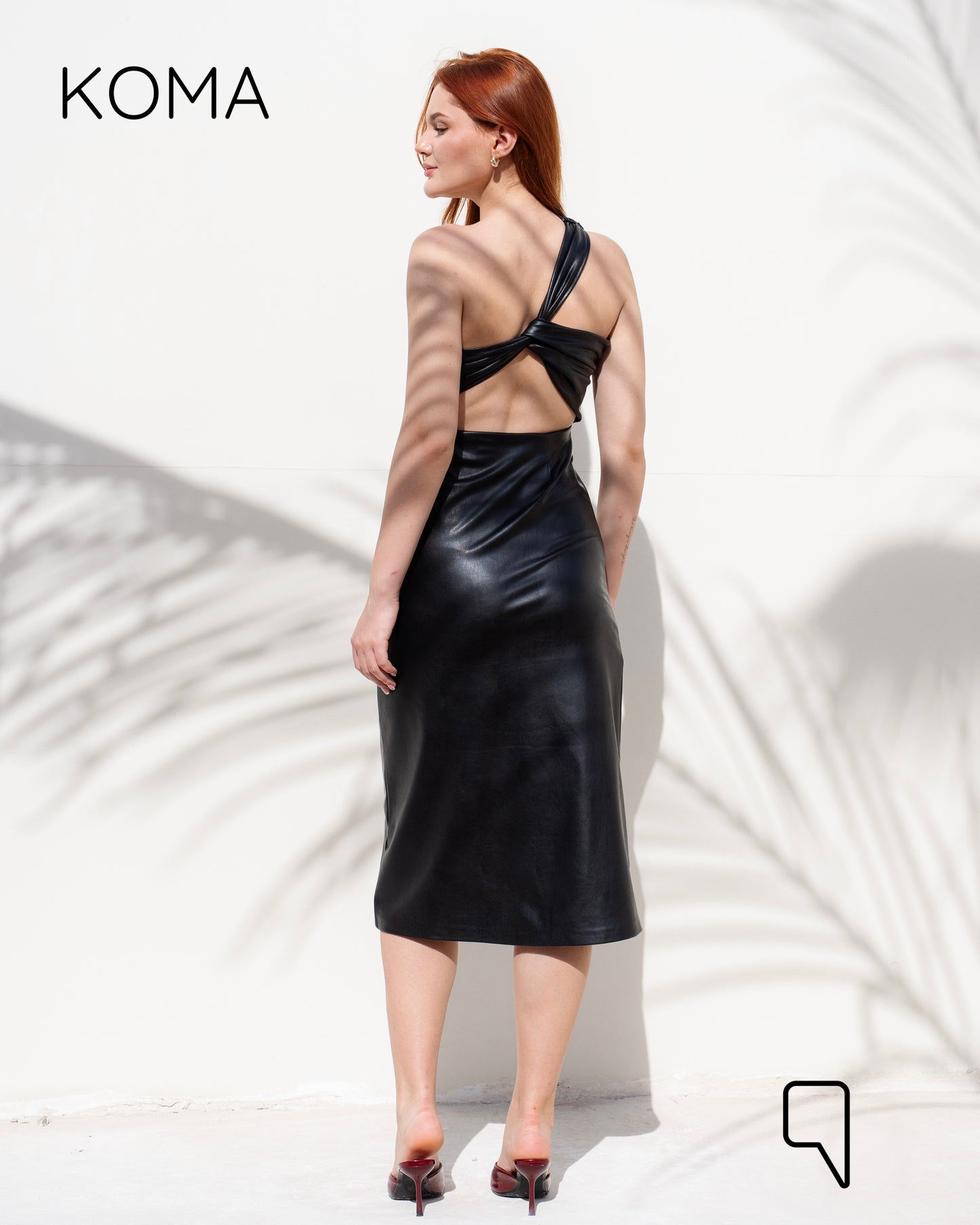 Khloe Faux Leather Midi Dress - Black