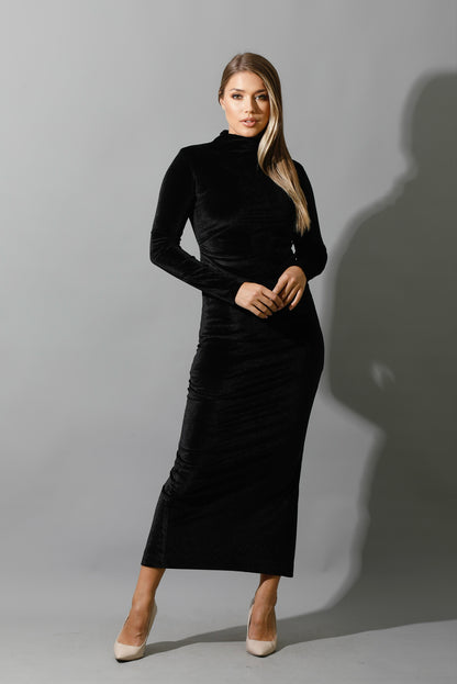 Back Slit Midi Dress - Black