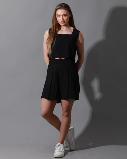 Tank Top & Flared Shorts Set - Black