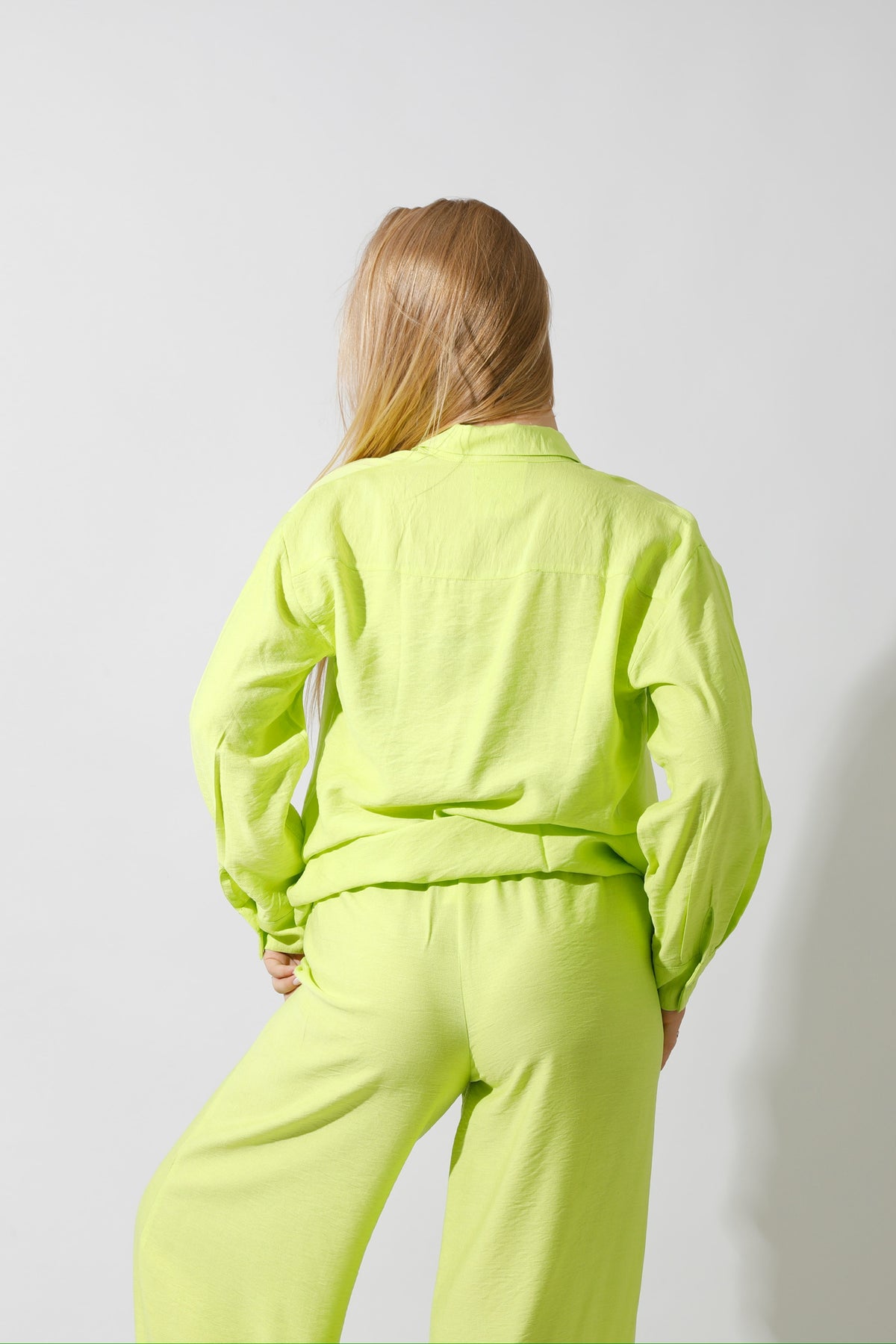Co-Ord Long Shirt & Wide Leg Trousers - Lime Green