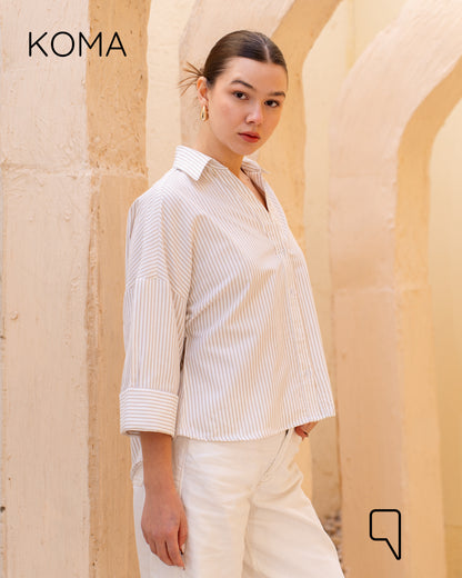 Sloane Striped Shirt With Wide Sleeves - Beige