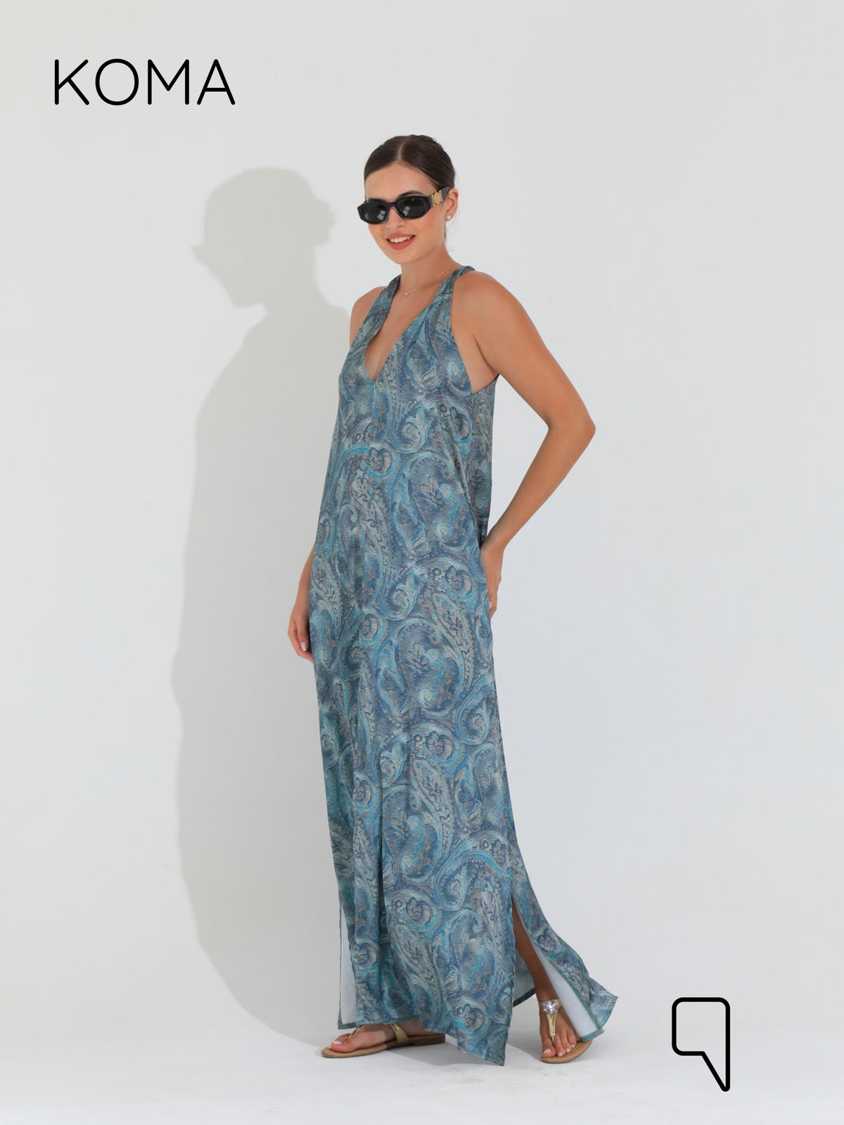 Paulina V Neck Maxi Dress - Multicolored Turquoise