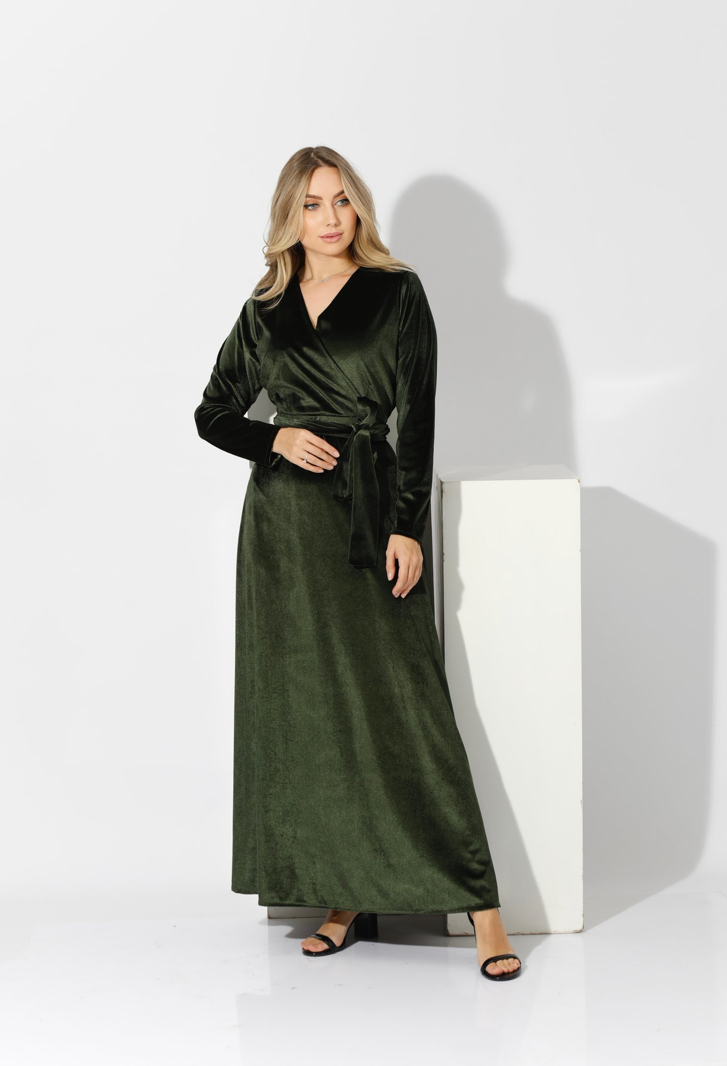 Velvet Wrap Maxi Dress - Olive