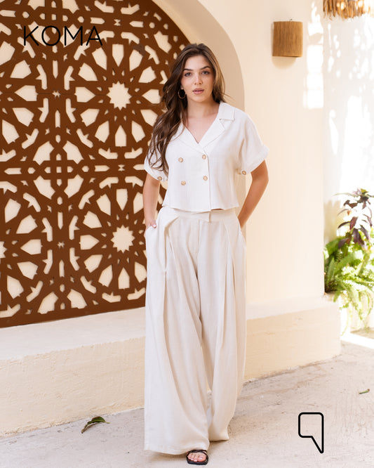 Tilly Crossover Short Shirt & Pants Set - Beige