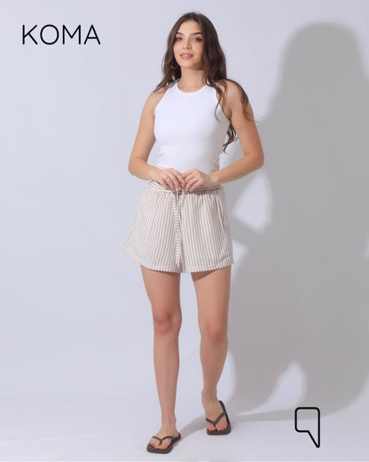 Aubrina Striped Blend Boxer Bermuda Shorts - White / Beige