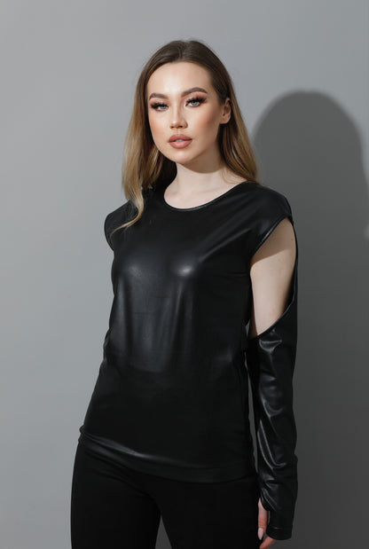 Leather Cutout Top - Black