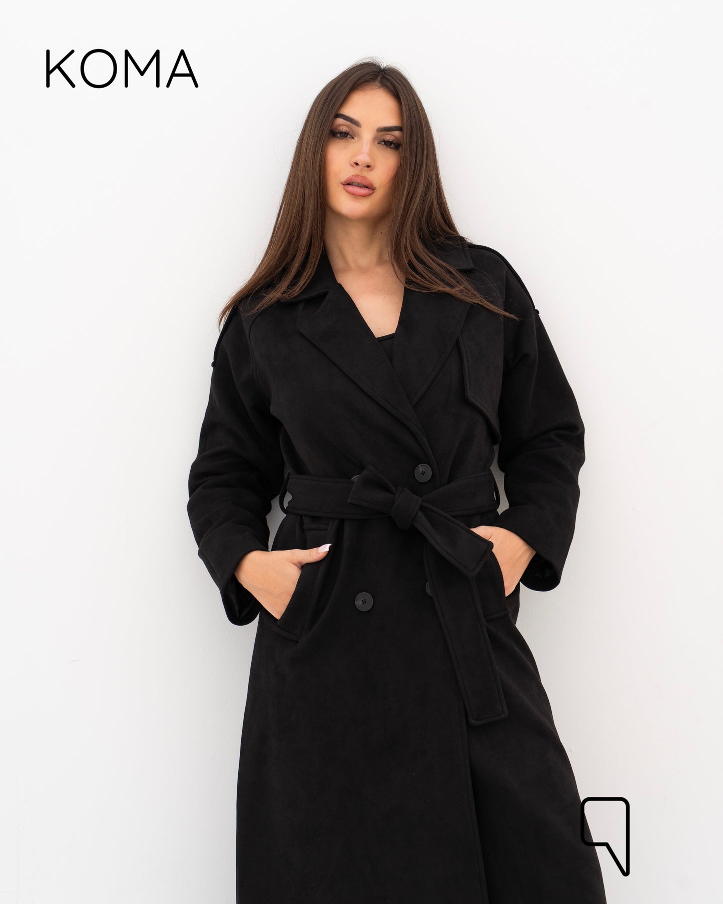 Lydia Double Breasted Trench Coat - Black
