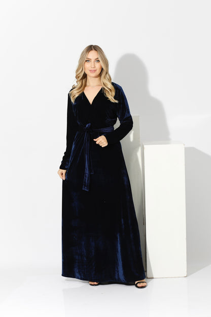 Velvet Wrap Maxi Dress - Navy