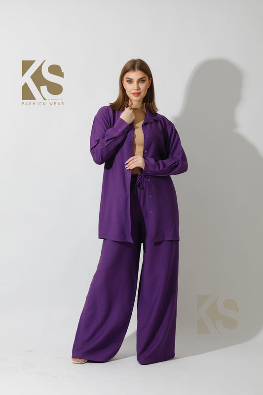 Co-Ord Wide Leg Trousers - Purple