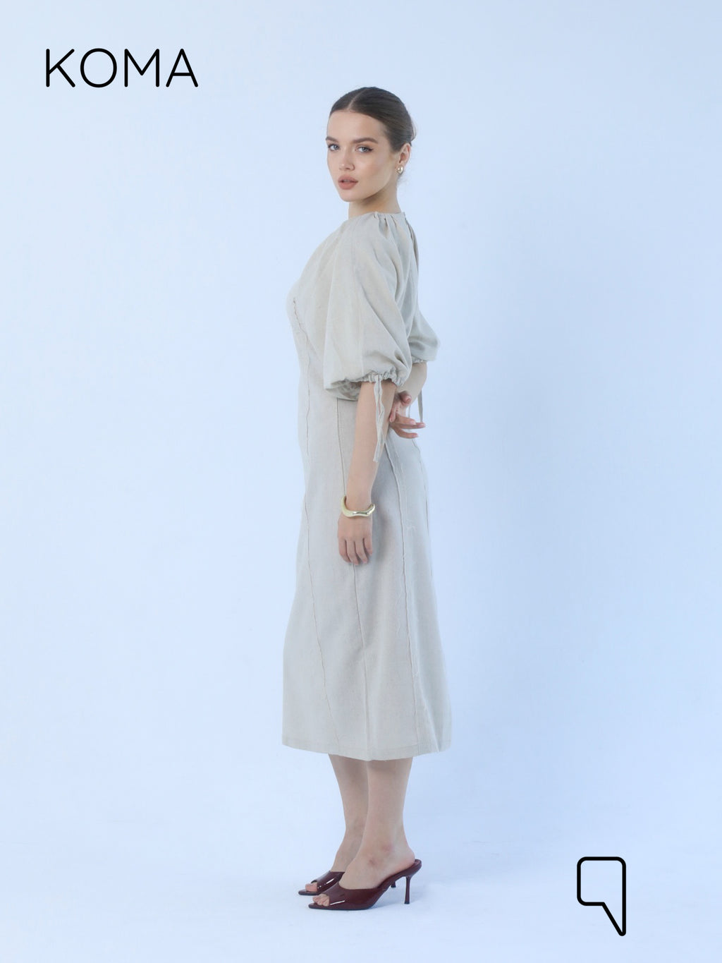Eve Puff Sleeve Dress - Beige