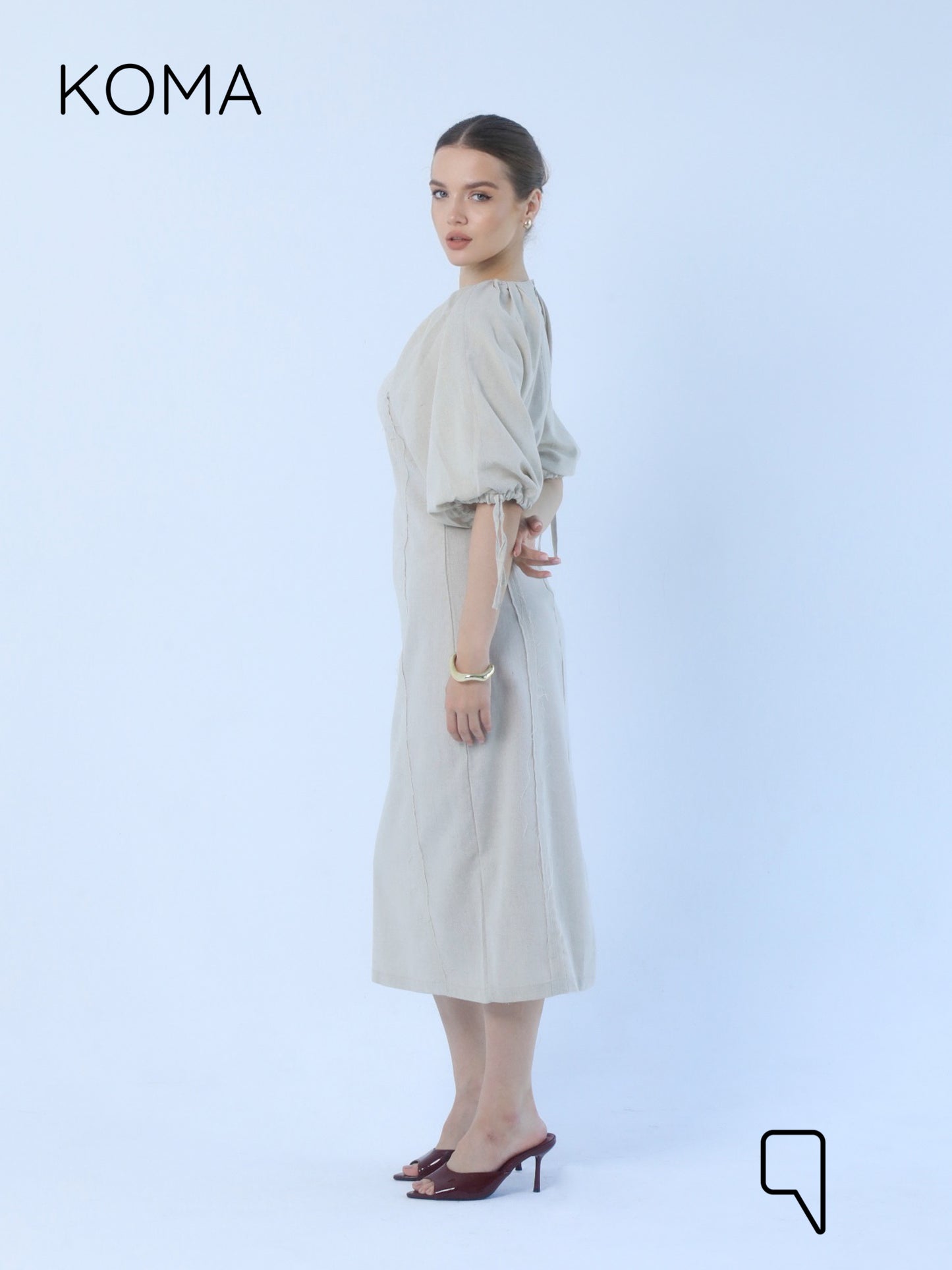 Eve Puff Sleeve Dress - Beige