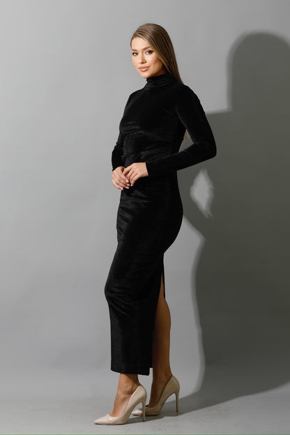 Back Slit Midi Dress - Black