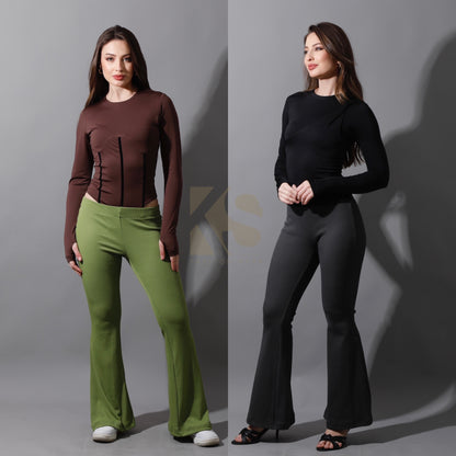 Slinky Flared Trousers - Gray