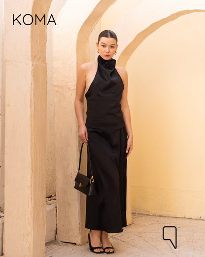Violet Satin Midi Skirt - Black