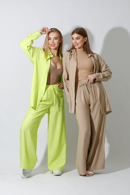 Co-Ord Long Sleeves Shirt - Beige