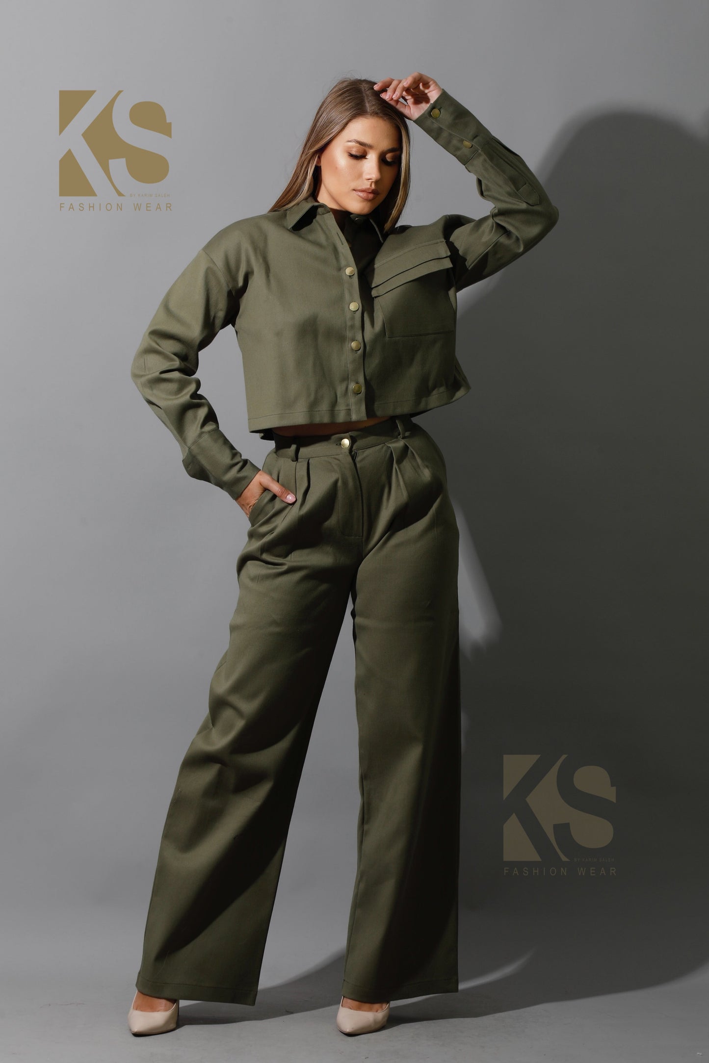 Co-ord Cropped Shirt - Olive