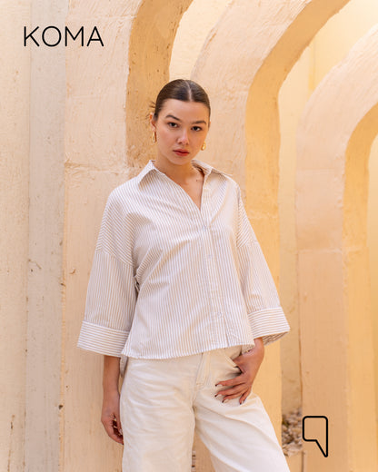 Sloane Striped Shirt With Wide Sleeves - Beige