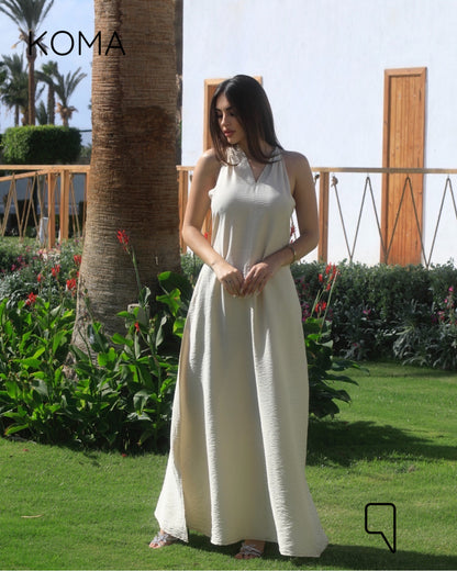 Paulina V Neck Maxi Dress - Beige
